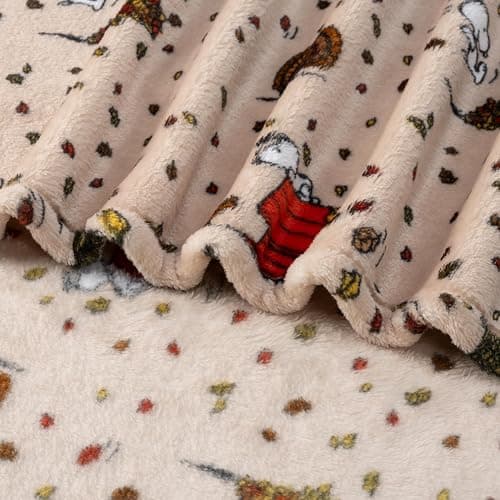 Berkshire Blanket Peanuts® VelvetLoft® Cute Character Snoopy Plush Oversized Kids Throw Blanket, Peanuts Snoopy and Woodstock Harvest Combo Linen (50in x 60in) thumbnail 7