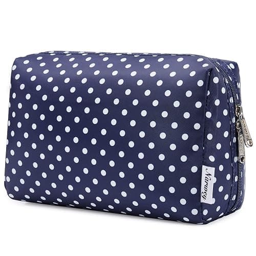 Narwey Cute Makeup Bag Travel Cosmetic Bag Organizer Toiletry Bag Make Up Bags with Compartments for Women Girls (Large, Polka Dot) - Image 1