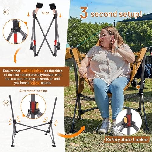 TIMBER RIDGE Hammock Camping Chair, Oversized Swinging Hammock Chair with Adjustable Back and Seat for Outdoor Lawn, Sports, Supports 400lbs, Orange thumbnail 9