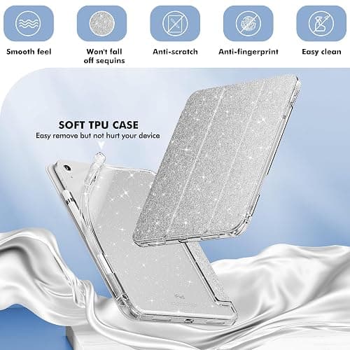 INFILAND Compatible with iPad A16 11th Generation 11 Inch 2025 Case, iPad Case 10th Generation 10.9 Inch, Glitter Cover with Sparkly Clear Back, Pencil Holder, for Kids Girls, Silver thumbnail 4
