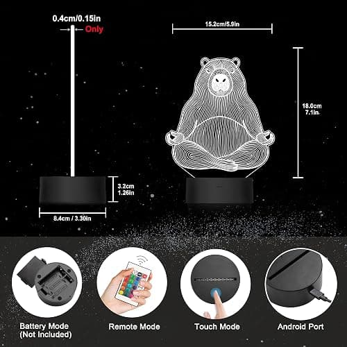 Ammonite Yoga Capybara Night Light, Meditating Capybara 3D lamp 16 Color Changing with Remote Control and Timer, Room Decor Lights Birthday Xmas Gifts for Kids Adults thumbnail 2