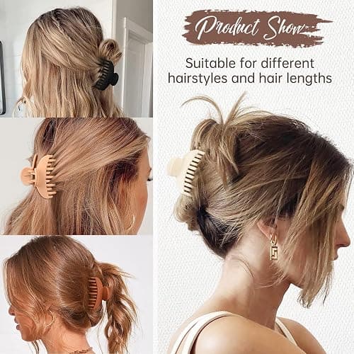 DEEKA 4 PCS Double Row Teeth Hair Claw Clips 2.5" Medium Hair Clips for Thin Hair Small Matte Clips Short Fine Hair Accessories for Women and Girls -Black Brown thumbnail 3
