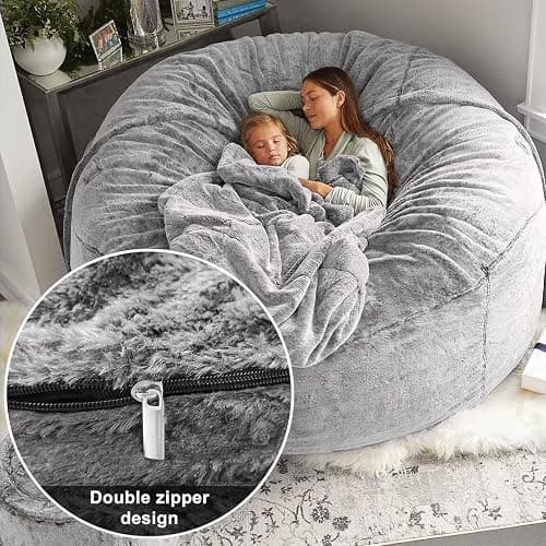 BCU 6FT Bean Bag Chair for Adults and Kids Without Filler Giant Stuffed Animal Storage Cover Soft Faux Fur Floor Chair Cover for Bedroom Living Room, Black thumbnail 4