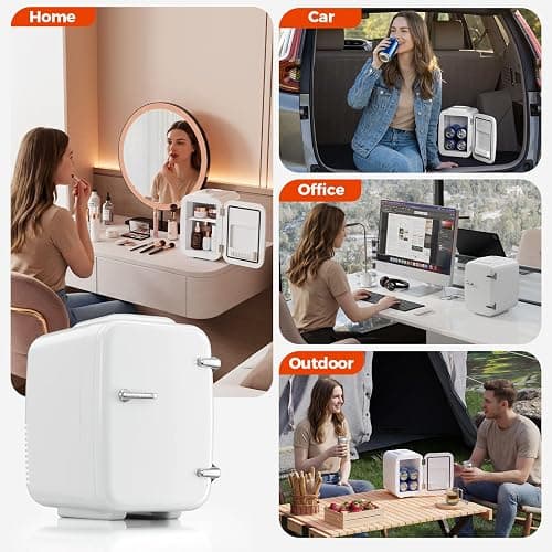 Mini Fridge for Bedroom - 4 Liter/6 Can Mini Makeup Fridge, 110V AC/ 12V DC Portable Thermoelectric Cooler&Warmer for Skincare, Drink, Cosmetic, Medicine, Small fridge for Bedroom, Office, Dorm, Car thumbnail 9