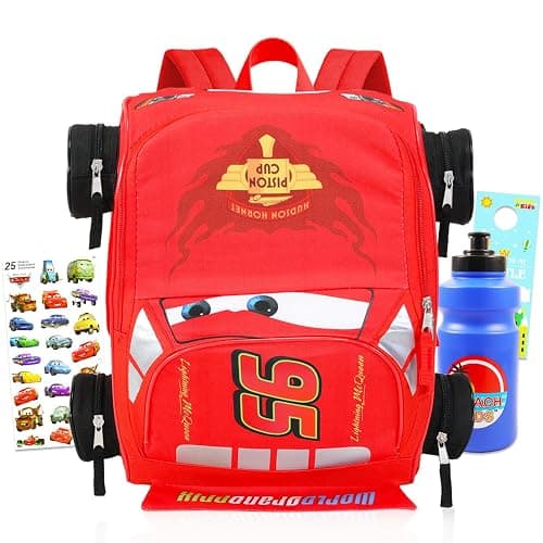 Disney Cars Mini Backpack for Kids - Bundle with 14” Lightning McQueen Backpack with Water Bottle, Stickers, More | 3D Lightning McQueen Travel Bag Set for Girls, Boys - Image 1