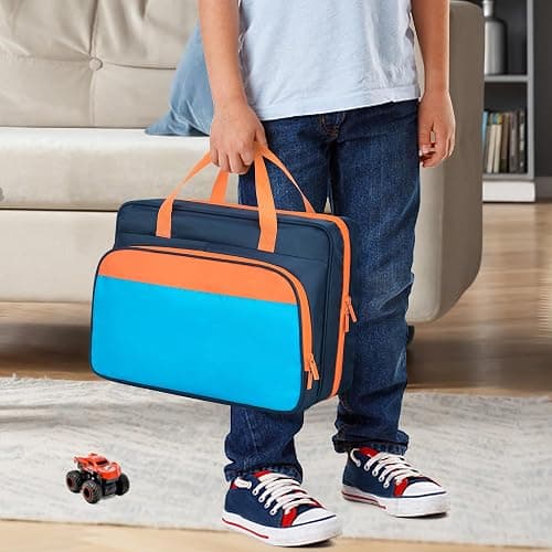 CURMIO Monster Trucks Carrying Case Compatible with Monster Jam, Monster Truck Bag Holding 34 1:64 Scale Toy Cars, Navy-Orange thumbnail 7