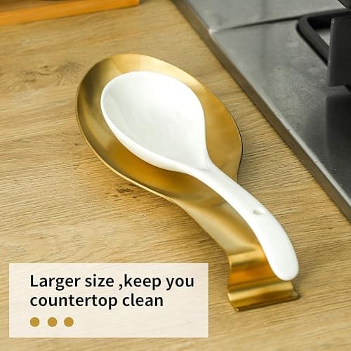BETTWILLGold Spoon Rest for Kitchen Counter, Stainless Steel Spoon Holder for Stove Top, Spatula Ladle Spoon Utensils Holder, Gold Kitchen Accessories, Gold Cooking Utensiles. thumbnail 6