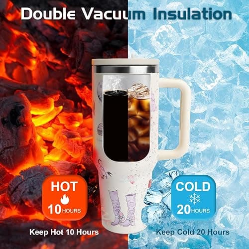 WALLFID 40oz Tumbler with Handle and Straw,Stainless Steel Insulated Water Cup,Reusable Leakproof Large Capacity Tumbler for Juice Coffee,Great Gift for Teens and Singer Lovers (Lid B) thumbnail 5