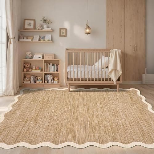 Garvee Scalloped Washable Area Rugs 8x10 Rug for Living Room Non Slip Throw Rugs Large Bedroom Rug Modern Low Pile Non Shedding Stain Resistant Carpet for Dining Room Office Classroom, 8'x10' Brown thumbnail 2