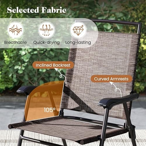 Goplus Patio Bistro Set, 3-Piece Patio Dining Furniture Set with Round Tempered Glass Table, 2 Foldable Chairs, Small Outdoor Folding Chairs & Table Set for Porch Garden Pool Yard thumbnail 5