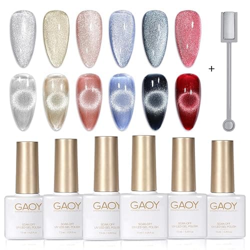 GAOY Holographic Glitter Cat Eye Gel Polish Set of 6 Colors with Free Magnet UV LED Soak Off Nail Polish Home DIY Manicure Nail Salon Varnish - Image 1