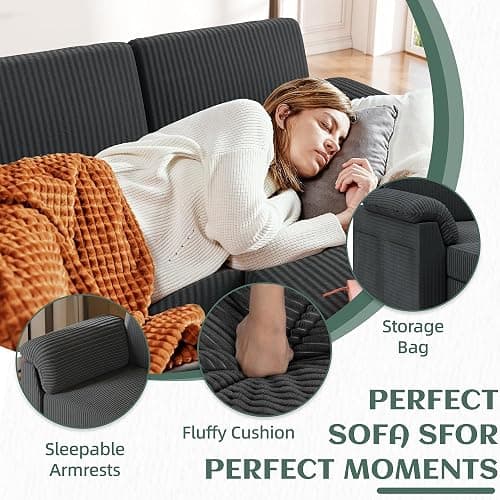 Vongrasig Convertible Sectional Sofa Couch, 3 Seat L Shaped Sofa with Removable Pillows Soft Corduroy Fabric Small Couch Mid Century for Living Room, Apartment and Office (Gray) thumbnail 4