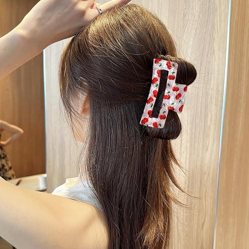 FRUZJAY Cherry Hair Claw Clips Acrylic Hair Clip Fruit Hair Clamp Red Cherry Hair Accessories Square Shape Hair Clips Non-Slip Strong Hold Hair Jaw Clip Spring Summer Beach Hair Barrettes for Women thumbnail 3