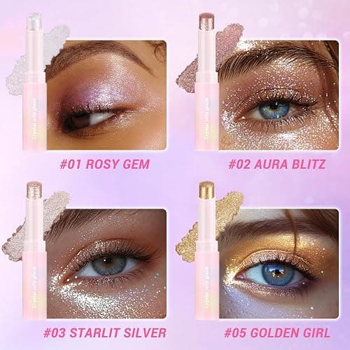 Hegafoo Crystal Hydrating Jelly Stick Eyeshadow Stick, Glitter Makeup Jelly Shimmer Eye Shadow Crayon, Lightweight Eye Brightener Makeup Glitter Eye Shadow (Multicolor, 4 colors) thumbnail 3