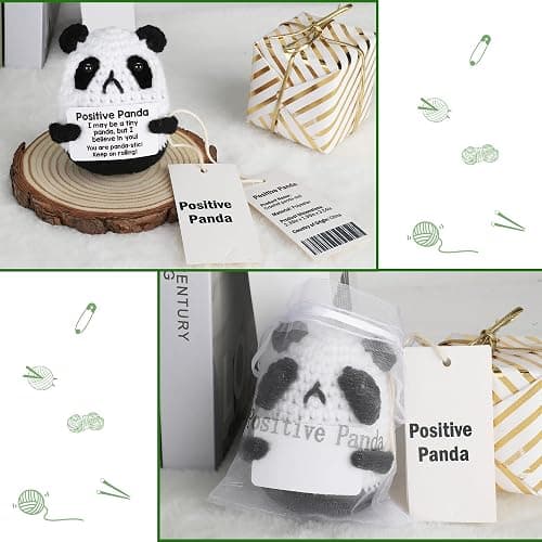 Mini Panda White Elephant Gifts for Adults Women Men Christmas Stocking Stuffers for Teen Girls Boys Kids, Birthday Gifts Emotional Motivational Support Positive Crochet Animals Handmade Panda Decor thumbnail 5