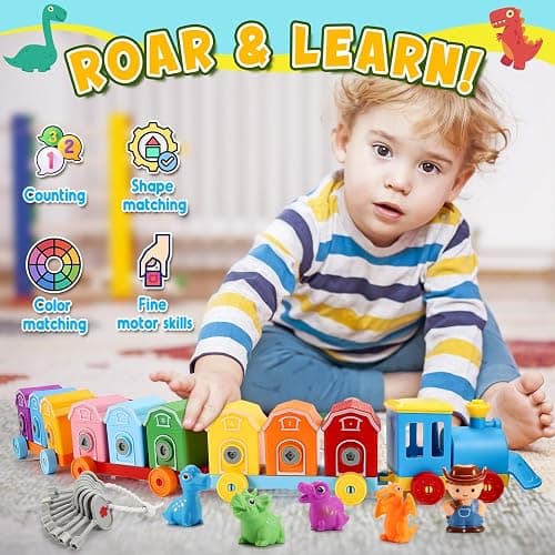 Toddler Montessori Learning Toys for 2 3 4 5 Year Old Boys, Kids Dinosaur Train Matching Toys with Locks & Keys | Counting & Sorting Trains Set, Preschool Toy Boy Girls Birthday Gifts Ages 2-4 3-5 thumbnail 3