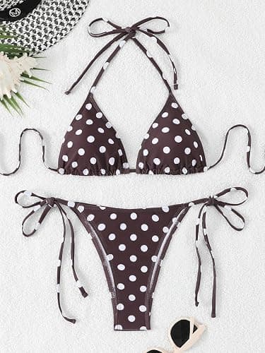 SEGT Women's Polka Dots Print Bikini Sets 2 Piece Sexy Swimsuit Halter Triangle Tie Side Bathing Suit Swimwear thumbnail 7
