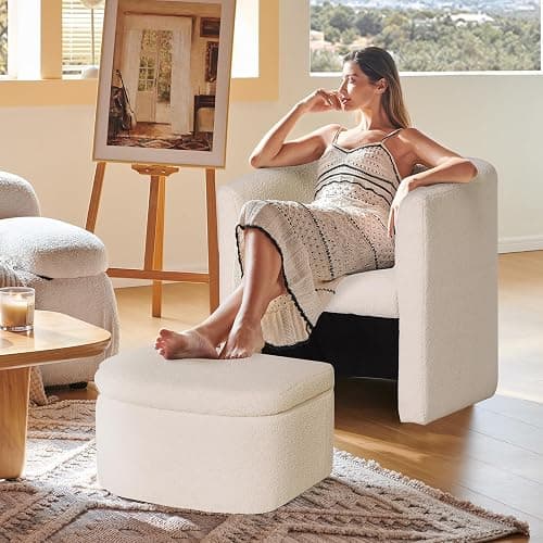 COLAMY Upholstered Sherpa Barrel Accent Chair with Storage Ottoman, Morden Living Room Side Chair, Single Sofa Armchair with Lounge Seat for Bedroom/Office/Reading Spaces, Cream thumbnail 3