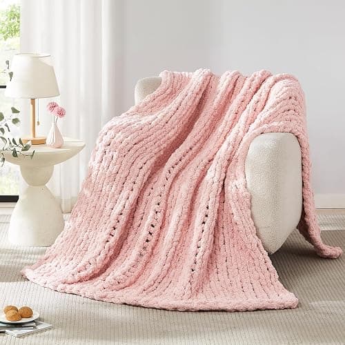 L'AGRATY Chunky Knit Blanket Throw - Soft Chenille Yarn Throw Blanket 50x60: Handmade Thick Cable Knit Crochet Blanket - Large Knit Blanket Chunky Rope Knot Throw Blanket for Couch Sofa Bed Home Decor thumbnail 7
