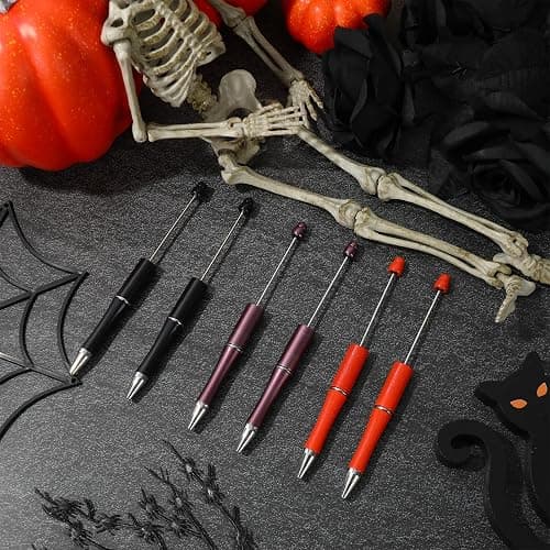 Whaline 24Pcs Halloween Beadable Pen Orange Purple Black Bead Ballpoint Pen Gel Ink Pen Retractable Writing Pens Beaded Crafting Pens with Extra Refills for DIY Office School Supplies thumbnail 5