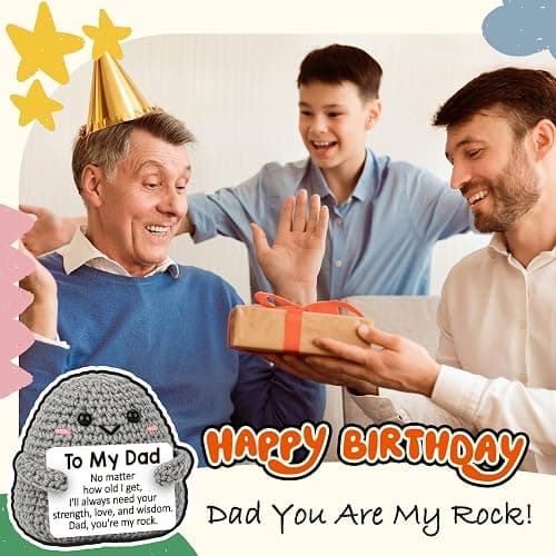Mini Funny Dad Gifts from Daughter Son Wife Crochet Stone Decor, Birthday Gift Ideas for Bonus Step Dads Father Daddy Presents, Dad You are My Rock Sentimental Handmade Decoration thumbnail 4