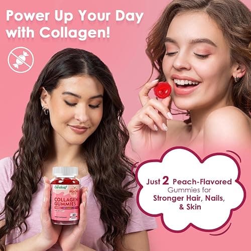 careleaf Sugar Free Collagen Gummies with Vitamin C Vitamin E Support Natural Collagen Production, Healthy Hair, Nails and Bones,Peach Flavor,60 Gummies for 30 Days Supply thumbnail 7