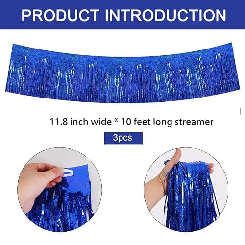 BEISHIDA 3 Packs Metallic Foil Fringe Garland Laser Blue Wall Hanging Tinsel Fringe Banners for Car Floats Bridal Shower Wedding Birthday Easter Graduation Holiday Party Decoration(30 Feet) thumbnail 3