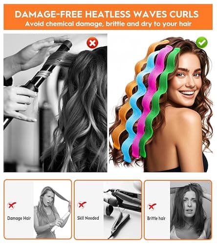 42 Pieces Heatless Waves Hair Curler, No Heat Damage Wavy Hair Curlers with 2 Sets of Styling Hooks, Heatless Curls for Women Girls Long Medium Short Hair (4 Colors,45cm/ 17.7") thumbnail 2