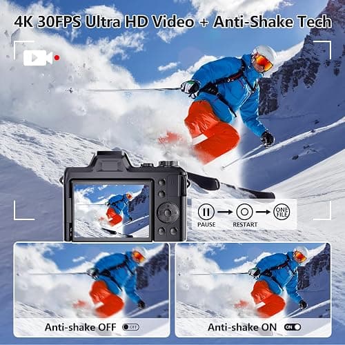4K Digital Camera for Photography & Vlogging, 56MP Point and Shoot Digital Cameras with 180° Flip Screen, 16X Zoom Compact Travel Camera, Portable Cámara for Adults & Beginners with 32GB SD Card thumbnail 3