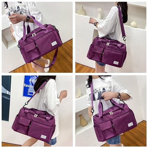 Small Gym Bag for Women, Travel Duffle Bag Carry On Weekender Bag with Shoe Compartment thumbnail 2