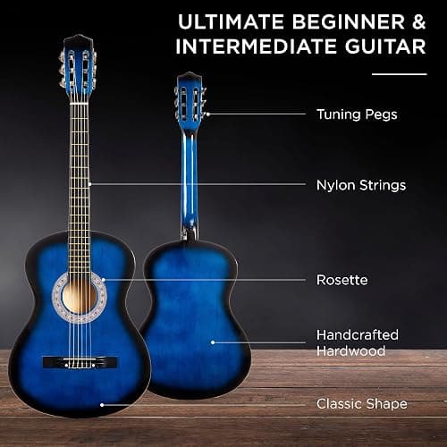 Best Choice Products 38in Beginner All Wood Acoustic Guitar Starter Kit w/Gig Bag, 6 Picks, Nylon Strings, Strap w/Pick Holder - Blue thumbnail 5