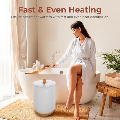 SereneLife Bucket Towel Warmers, White Large Towel Warmer for Spa and Bathroom, Luxury Towel Heater Gifts for Him & Her, Auto Shut-Off, Fits 2 large, Blankets, Bathrobes, PJ's thumbnail 5
