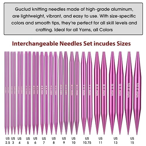 Guclud Interchangeable Circular Knitting Needles Set 4-inch Round Metal Knitting Needles Sizes US 2.5, 3, 4, 5, 6, 7, 8, 9, 10, 10.5, 11, 13, 15 with 4 Cords, Accessories and Case thumbnail 4