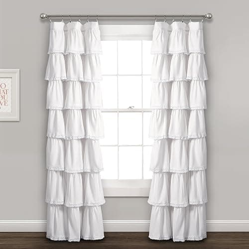 Lush Decor Lace Ruffle Light Filtering Window Curtain Panel Single 52" W x 84" L White - Ruffle Curtains for Bedroom or Nursery - Coquette Curtains - Image 1