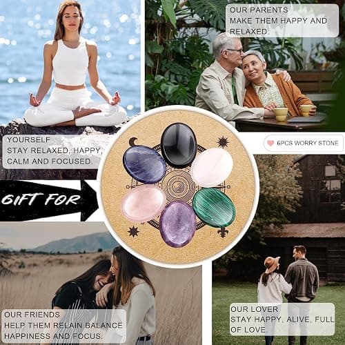 GolbalJew 6PCS Thumb Worry Stone for Anxiety Healing Crystals Sets, Hand Carved Crystals and Healing Stones, Meditation Crystal Reiki Natural Relax Palm Stone for Anxiety Therapy Relief thumbnail 3