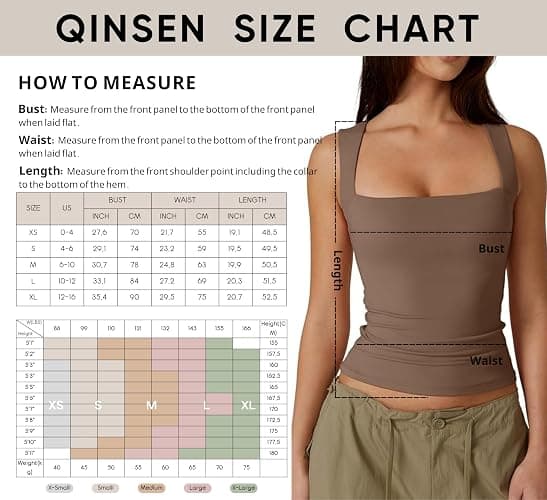 QINSEN Women's Square Neck Sleeveless Double-Layer Tank Tops Basic Tight T Shirts thumbnail 7