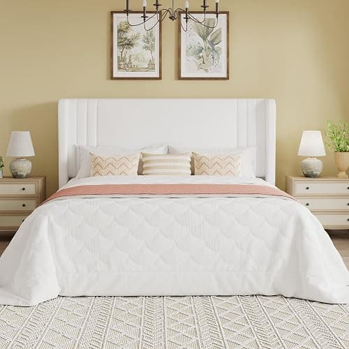 SHA CERLIN Full Size Velvet Upholstered Platform Bed Frame with Vertical Channel Tufted Wingback Headboard, Wooden Slats Support, Easy Assembly, Under Bed Storage, No Box Spring Required, White thumbnail 3
