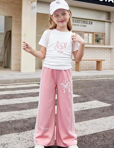 EuquixZeph Girls 2 Piece Outfits Kids Short Sleeve Ruched Crop T-Shirt Top Cargo Pants Sweatsuit Tracksuit Jogger Sets 5-12Y thumbnail 4