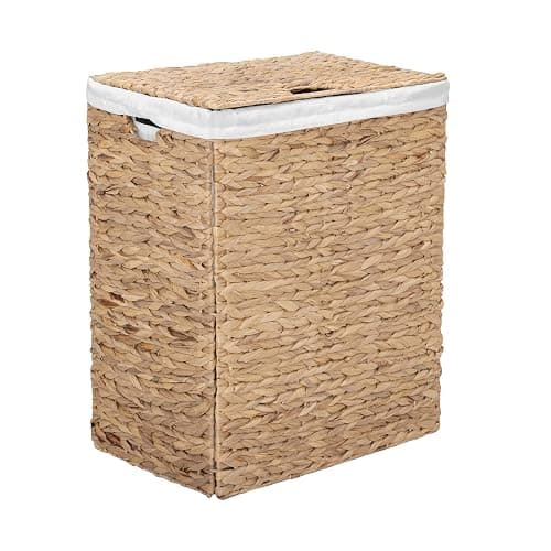 Seville Classics Premium Natural Handwoven Portable Laundry Bin Basket with Carrying Handles, Natural Water Hyacinth, Rectangular, Volume: 2.5 bushels or 3.1 cu. ft, 18.5" W x 12.2" D x 24" H - Image 1