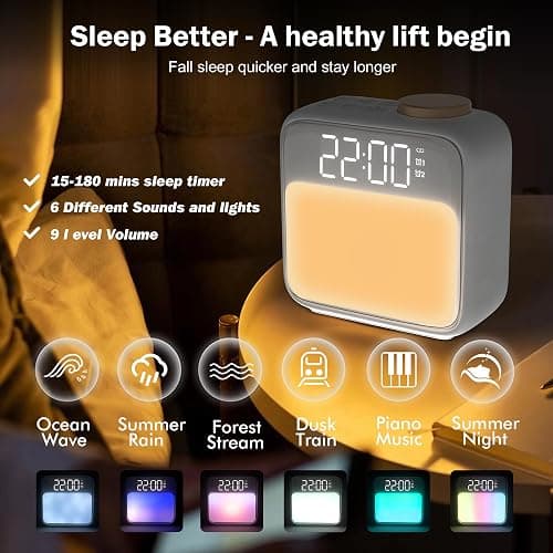 Jaeounr Sunrise Alarm Clocks for Bedrooms, Digital Clock with Sound Machine Nightlight, 1800mAh Rechargable Battery, Alarm Clock for Kids, Heavy Sleepers, Teens, Living Room thumbnail 4