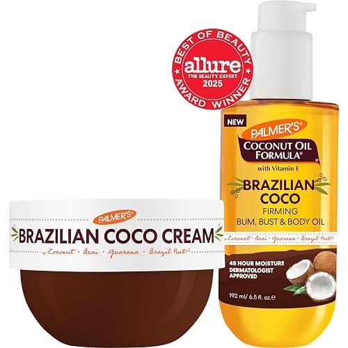 Palmer's Brazilian Coco Hot Mama Firming Kit (Cream 8.8 Oz + Oil 6.6 Fl Oz) | Coconut Oil Formula Skin Care Duo, Helps Tone Bum, Belly & Thighs, Guarana, Acai + Brazil Nut, Deep Hydration, 48hr Moisture thumbnail 2