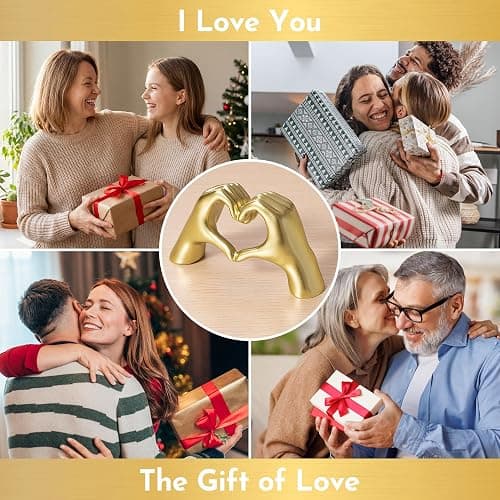 Gold Decor Living Room - Small Shelf Decor Aesthetic - Heart Hands Sculpture - Teen Girls Bedroom Knick Knacks - Cute Home Shelves Accent - Ta (Gold, Mini) thumbnail 7