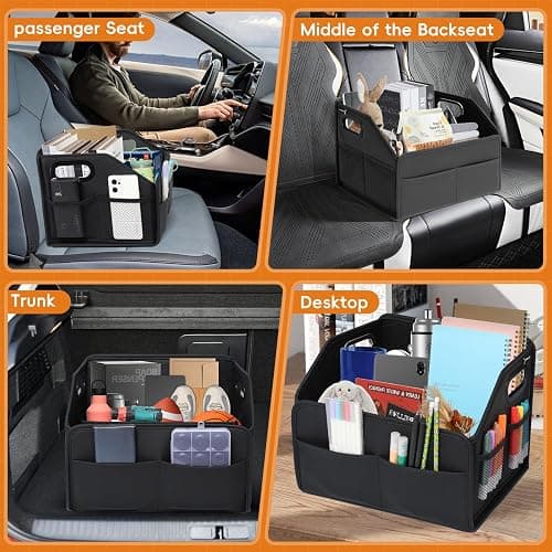 Adullama Car Storage Organizer Reinforced Dividable Leather Car Caddy Basket for Front Seat Floor Back Sturdy Frosted Handle 8 Compartments Adjustable Strap Buckles Slip-Resistant for SUV Truck thumbnail 4