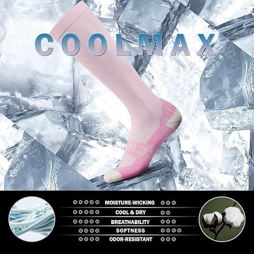 BRISIRA Coolmax Cooling Compression Knee High Socks Women 2 Pairs 15-20 mmHg Circulation Support for Nurse Running Travel - 8-10 - 2 Pack-pink thumbnail 2