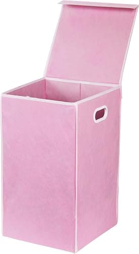 Simple Houseware Foldable Laundry Hamper Basket with Lid, Pink | with Handles for Bedroom, Laundry Room, Bathroom - Image 1