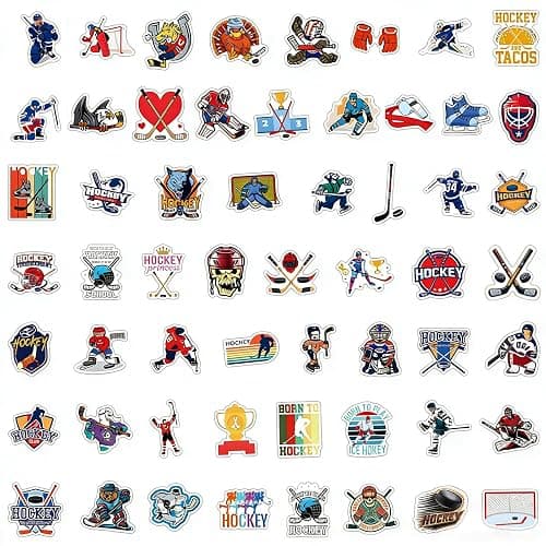 XRVRILE Lot de 220 autocollants de hockey et pince à épiler, autocollants de hockey sur glace, autocollants esthétiques, vinyles, imperméables, graffiti, pour skateboard, voiture, ordinateur portable thumbnail 5