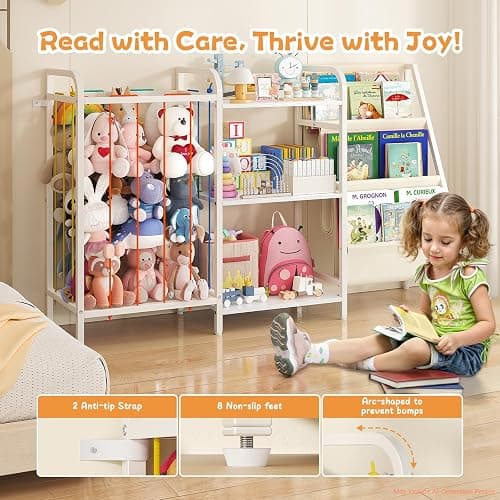 CYXPHION B1 Kids Bookshelf and Toy Storage, Book Shelf for Kids Rooms White | 3-Tier Sling Baby Bookcase with Stuffed Animal Storage, Montessori Toddler Bookshelf for Nursery, Bedroom, Playroom thumbnail 3