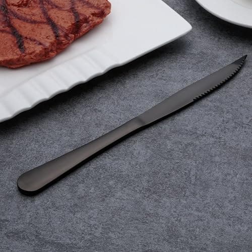 Berglander Black Titanium Plating Stainless Steel Steak Knives Heavy-Duty Stainless Steel Steak Knife Set of 6 for Chefs Commercial Kitchen Great For BBQ Weddings Dinners Parties All Homes & Kitchens - Black 6 steak knife thumbnail 2