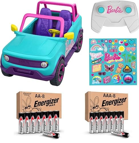 Barbie Hot Wheels RC SUV Plus Energizer AA and AAA Alkaline Batteries, Remote-Control Pink Vehicle That Fits 2 Fashion Dolls & Accessories, Includes Kid-Applied Stickers for Customization - Image 1