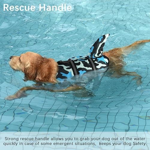 Dogcheer Dog Life Jacket Shark, Ripstop Dog Life Vest for Swimming Boating with Reflective Stripes & Rescue Handle, High Buoyancy Pet PFD Swim Vest for Small Medium Large Dogs - Camo Blue, XS thumbnail 3